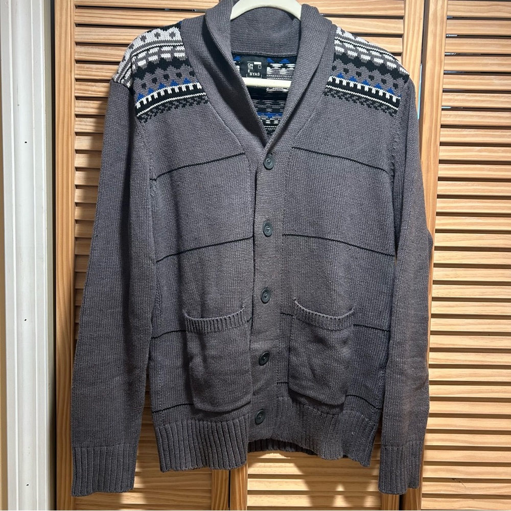 On the Byas Charcoal Cardigan with Patterned Yoke